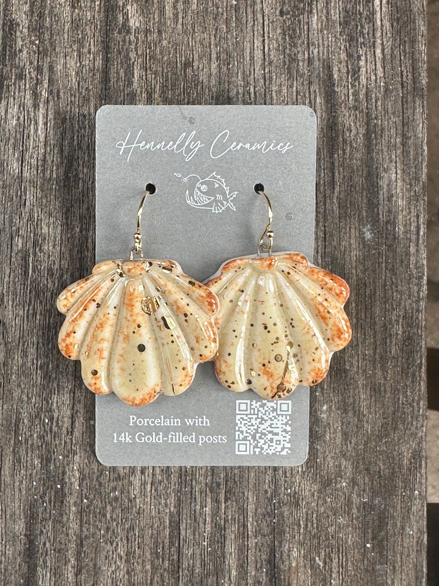 Porcelain Earrings: Sunrise Shells with 22k Gold accents