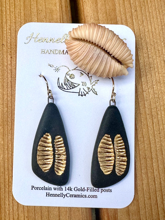 Black porcelain cowrie earrings