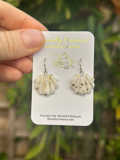 Small white sunrise shell earrings