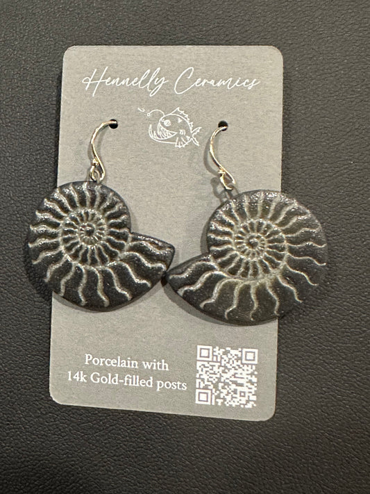 Black Porcelain Earrings: nautilus