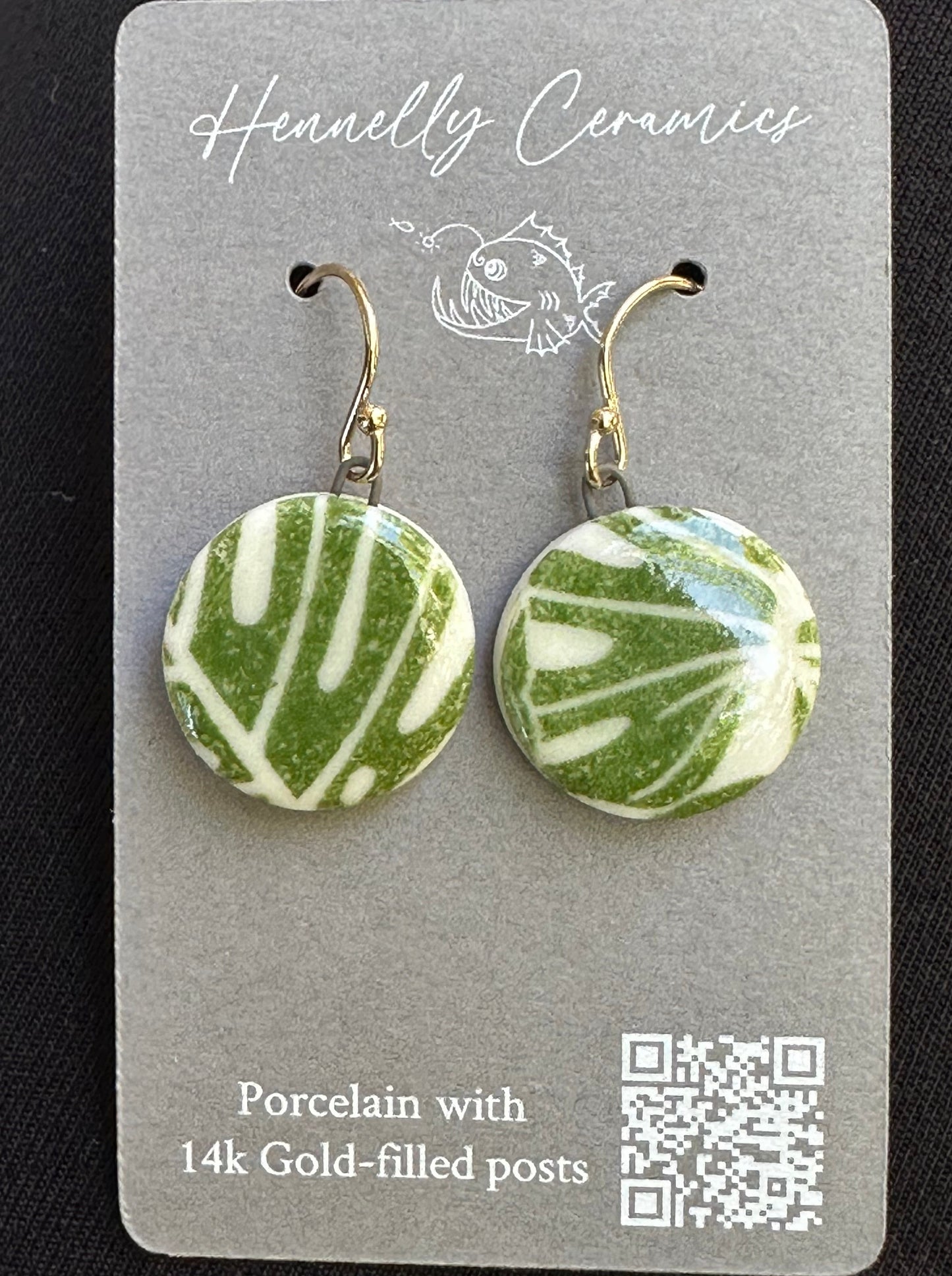 Porcelain Earrings: Monstera Round