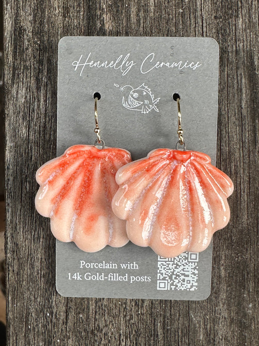 Porcelain Earrings: Sunrise Shells large coral color