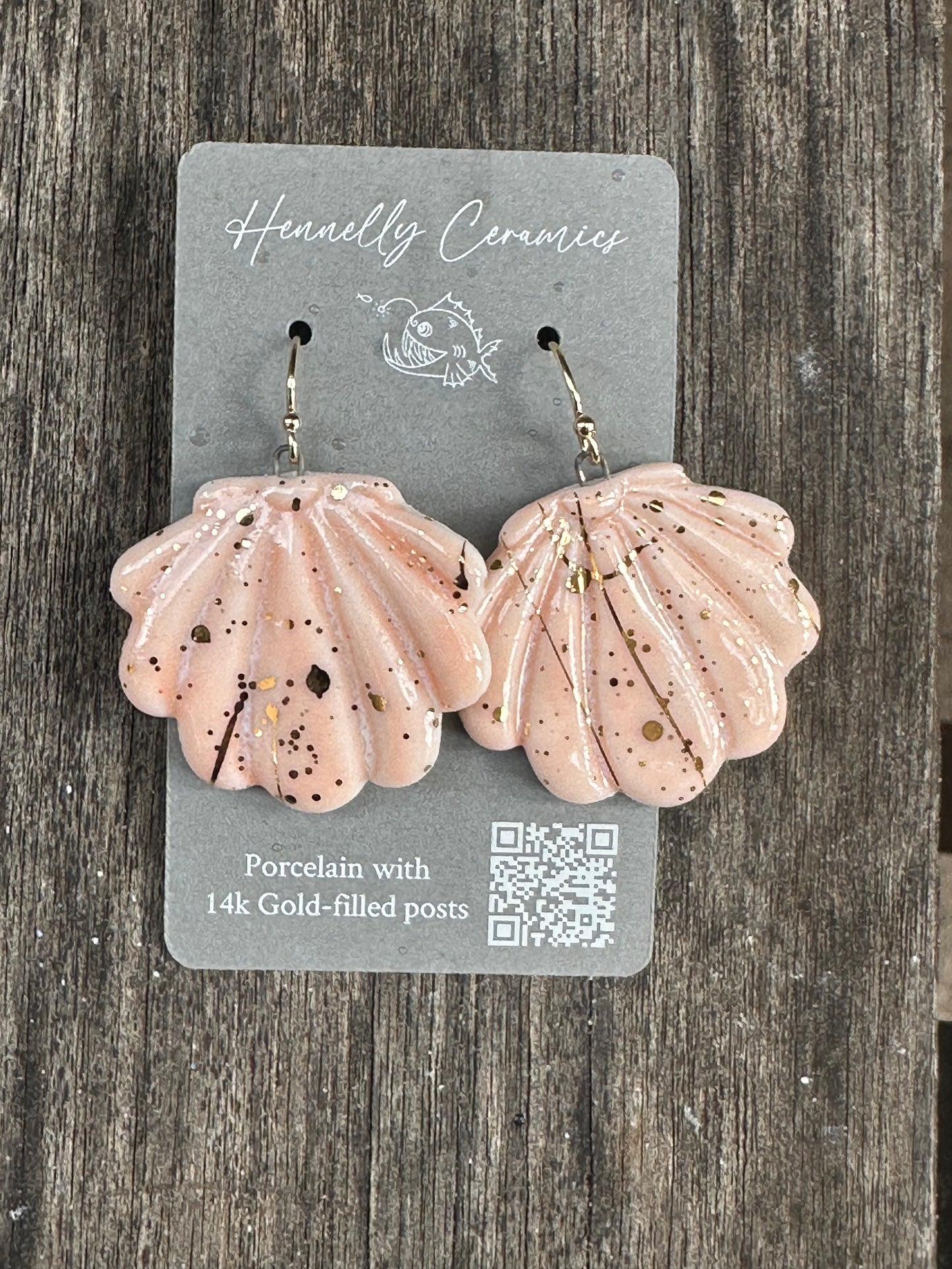 Porcelain Earrings: Sunrise Shells large peach color with gold