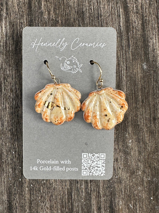 Porcelain Earrings: Sunrise Shells small apricot color with gold