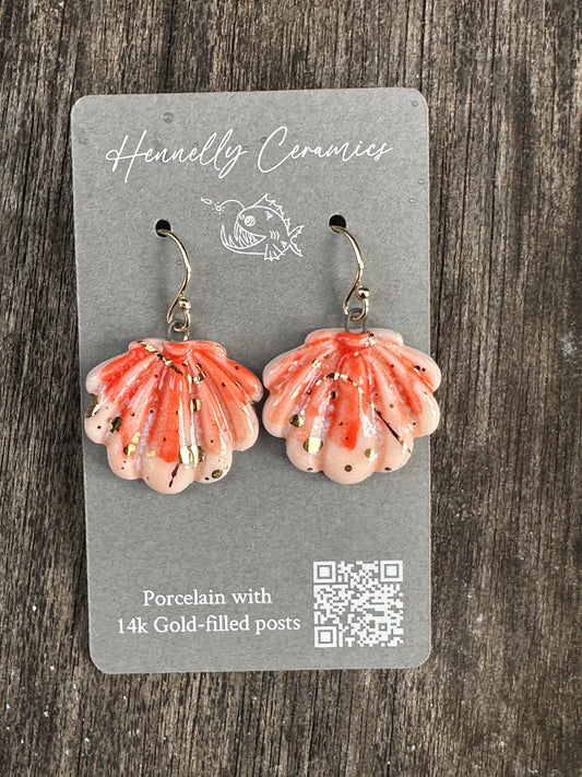 Porcelain Earrings: Sunrise Shells small coral color with gold