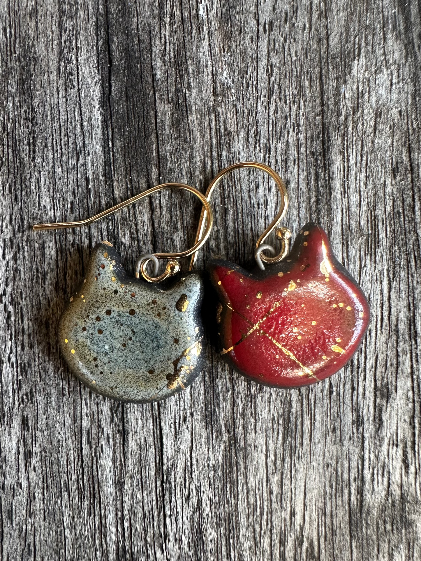 Black Porcelain Earrings: Christmas Kitties