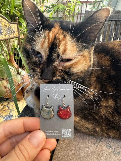 Black Porcelain Earrings: Christmas Kitties