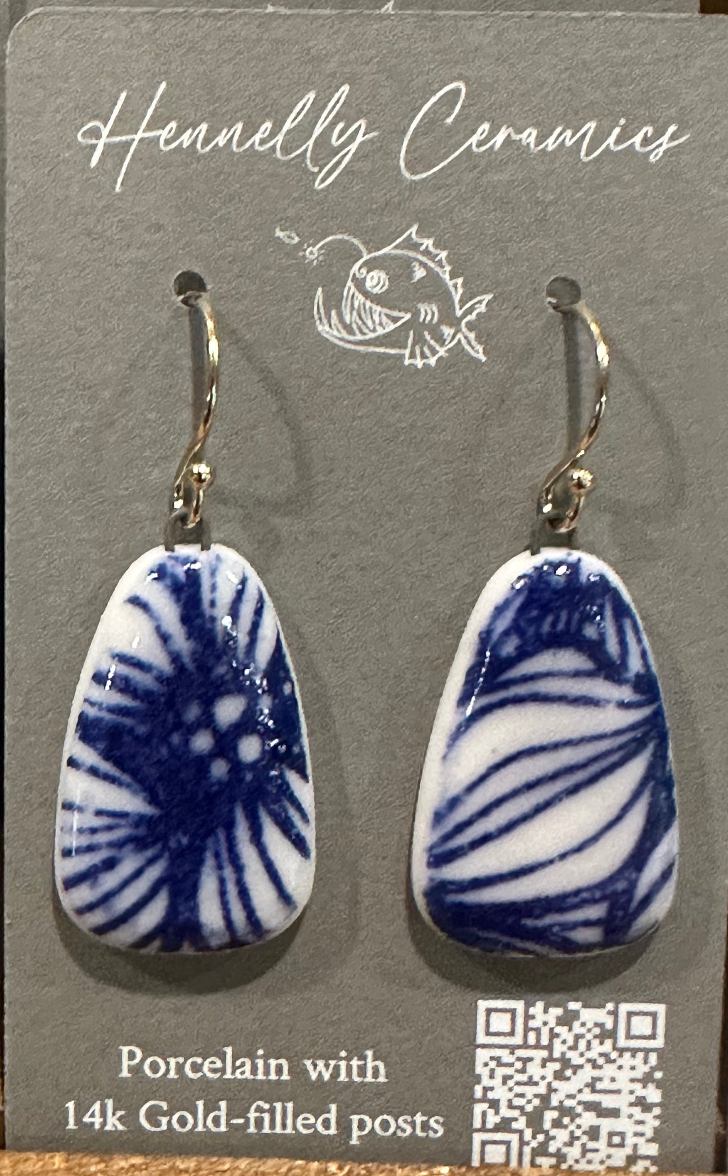 Porcelain Earrings: blue & white flowers