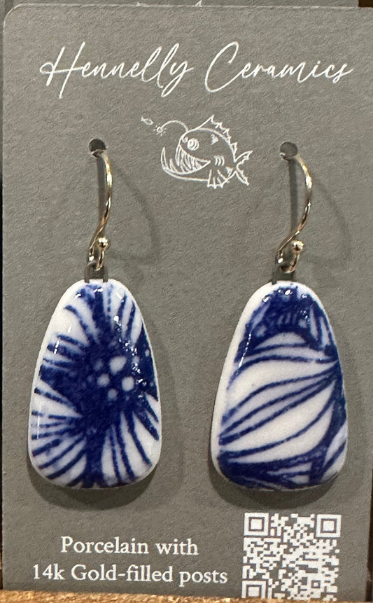 Porcelain Earrings: blue & white flowers