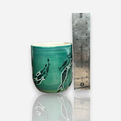 Porcelain Tumbler: School of Fish - Teal Gradient Glossy