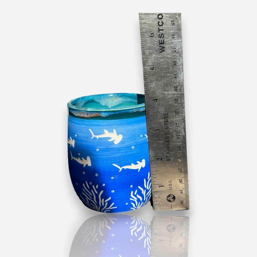 Porcelain Tumbler: Hammerhead Sharks Blue and Torquoise Matte