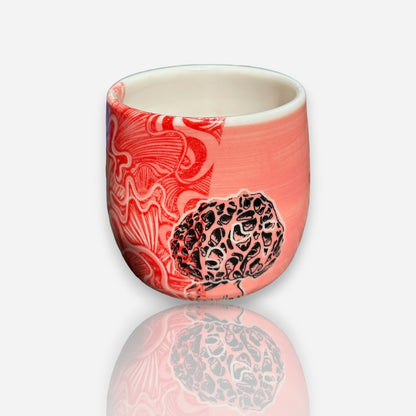 Porcelain Tumbler: Psychedelic Patterns - Coral and Red Glossy