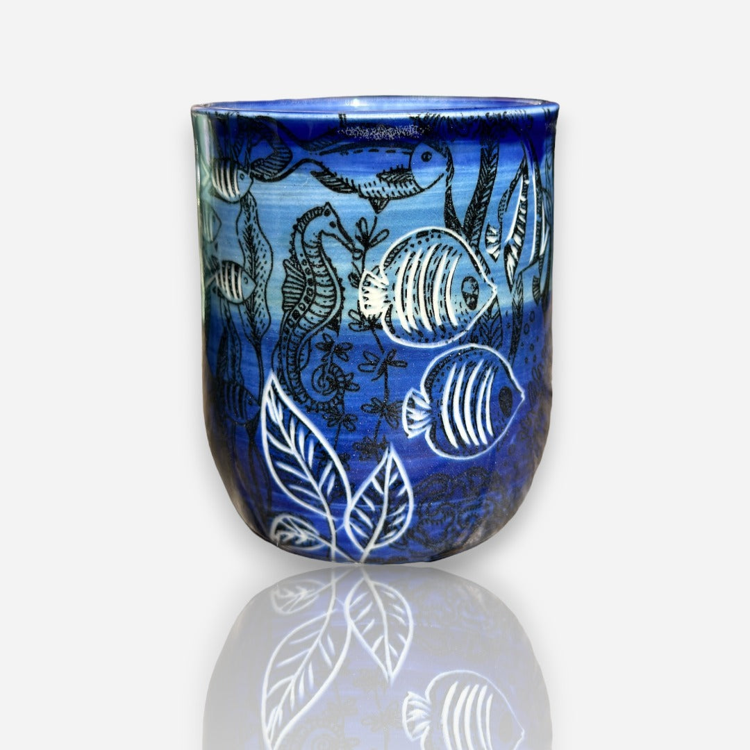 Porcelain Tumbler: Sea Life Blue Glossy