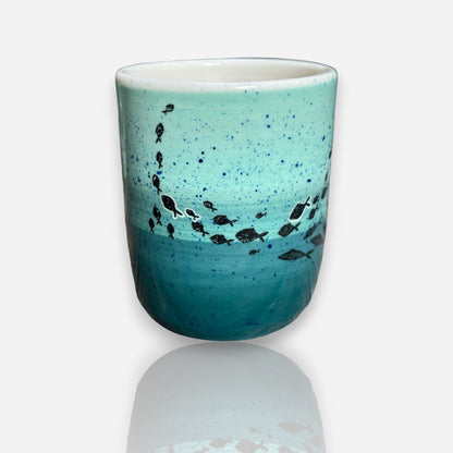 Porcelain Tumbler: School of Fish Aquamarine Glossy