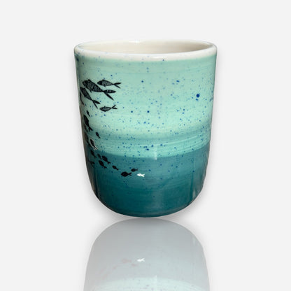 Porcelain Tumbler: School of Fish Aquamarine Glossy