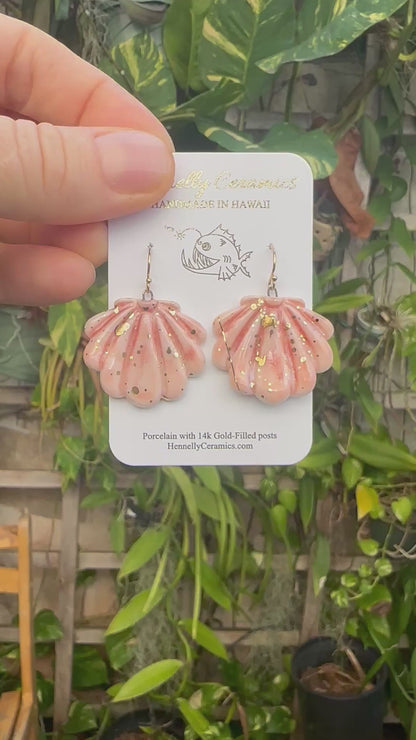 Pink sunrise shell earrings w gold