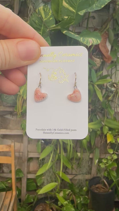 Pink heart earrings with gold