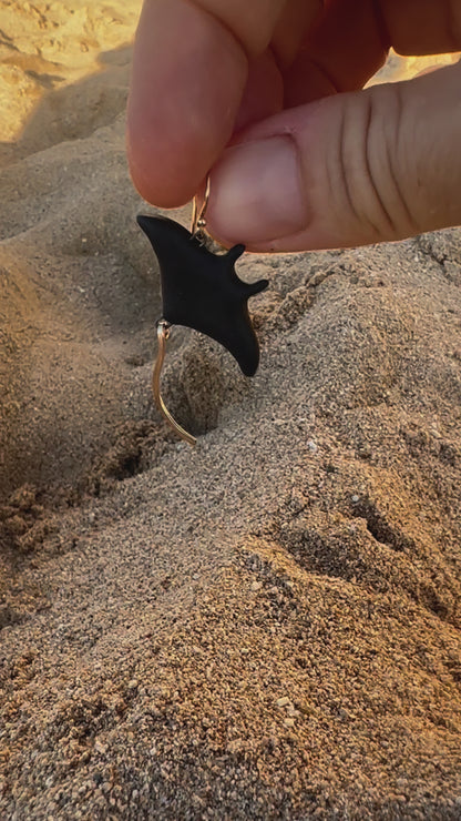 Black Porcelain Earrings: Solid black with Articulated Gold Tail